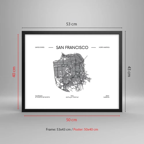 Affiche dans un cadre noir - Poster - Anatomie de San Fransisco - 50x40 cm