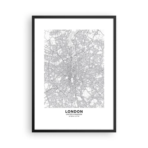 Affiche dans un cadre noir - Poster - Carte du labyrinthe londonien - 50x70 cm