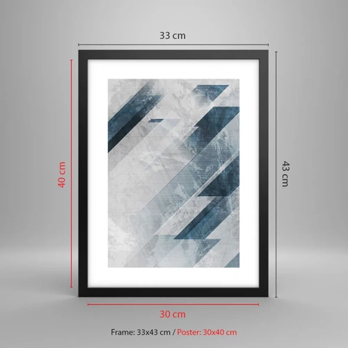 Affiche dans un cadre noir - Poster - Composition spatiale - mouvement gris - 30x40 cm