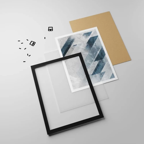 Affiche dans un cadre noir - Poster - Composition spatiale - mouvement gris - 30x40 cm