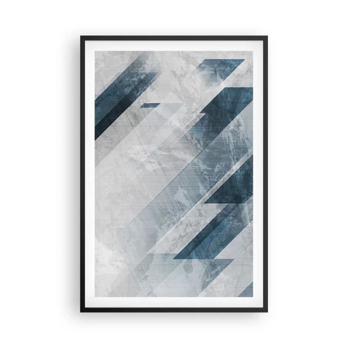 Affiche dans un cadre noir - Poster - Composition spatiale - mouvement gris - 61x91 cm