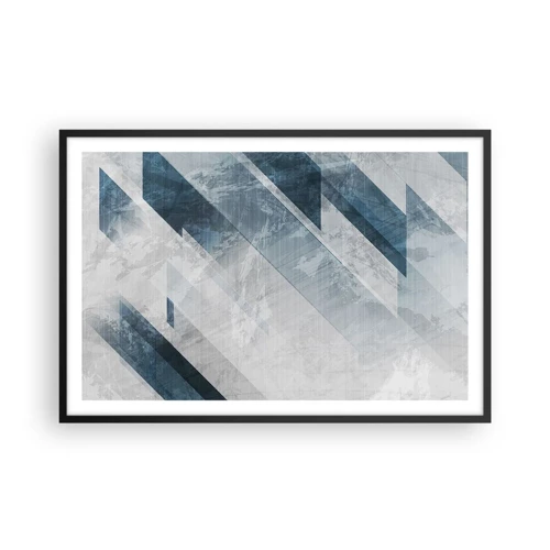Affiche dans un cadre noir - Poster - Composition spatiale - mouvement gris - 91x61 cm