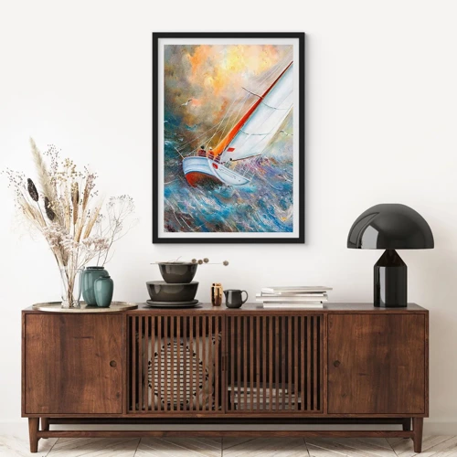 Affiche dans un cadre noir - Poster - Concourir sur les vagues - 50x70 cm