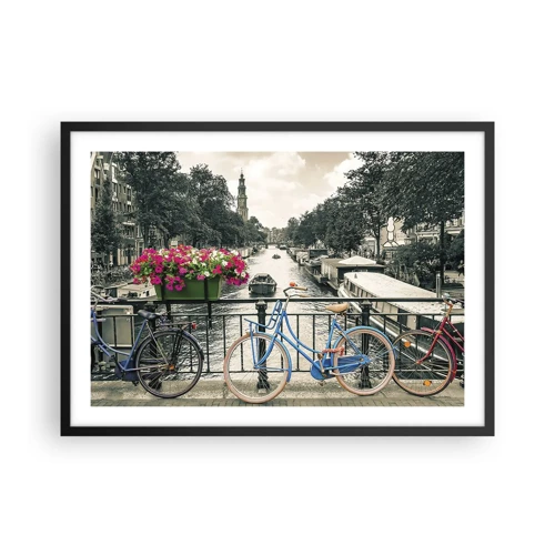Affiche dans un cadre noir - Poster - Couleurs de rue d'Amsterdam - 70x50 cm