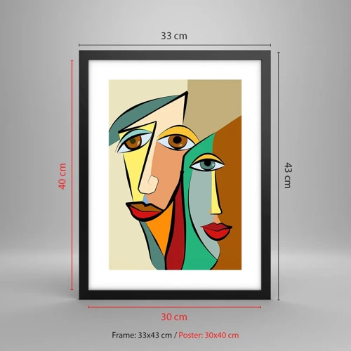 Affiche dans un cadre noir - Poster - Couple cubiste - 30x40 cm