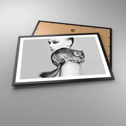 Affiche dans un cadre noir - Poster - Dame au chinchilla - 70x50 cm