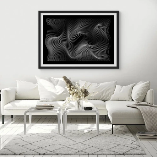 Affiche dans un cadre noir - Poster - Danse de lumière dans l'espace - 70x50 cm