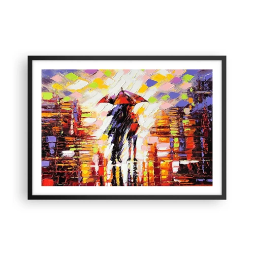 Affiche dans un cadre noir - Poster - Ensemble à travers la nuit et la pluie - 70x50 cm