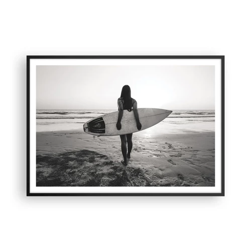 Affiche dans un cadre noir - Poster - Fille des vagues de la mer - 100x70 cm