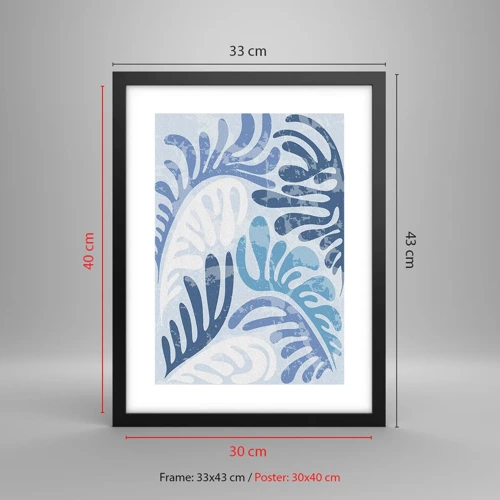 Affiche dans un cadre noir - Poster - Fougères bleues - 30x40 cm