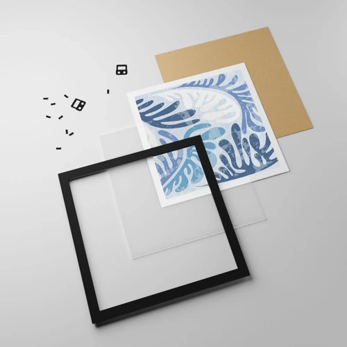 Affiche dans un cadre noir - Poster - Fougères bleues - 50x50 cm