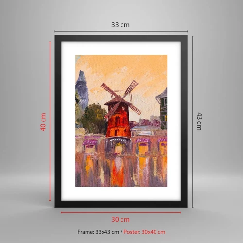 Affiche dans un cadre noir - Poster - Icones parisiennes – le Moulin rouge - 30x40 cm