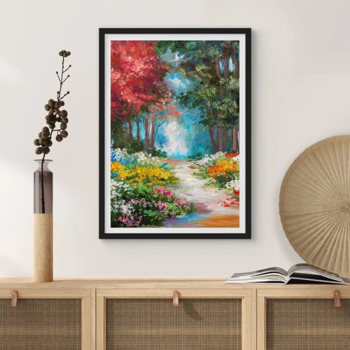 Affiche dans un cadre noir - Poster - Jardin forestier, forêt de fleurs - 61x91 cm