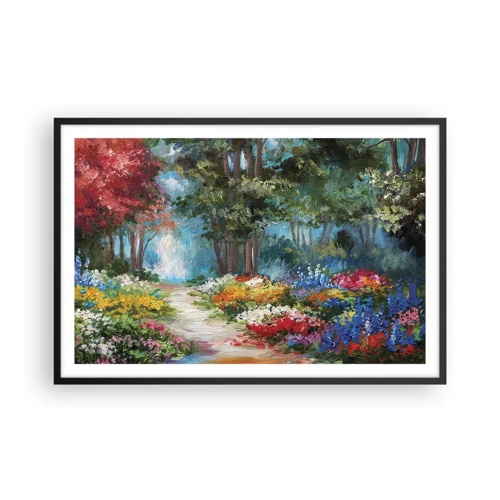 Affiche dans un cadre noir - Poster - Jardin forestier, forêt de fleurs - 91x61 cm