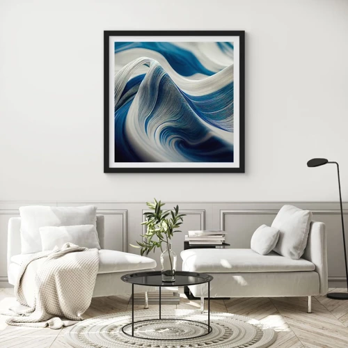 Affiche dans un cadre noir - Poster - La fluidité du bleu et du blanc - 30x30 cm