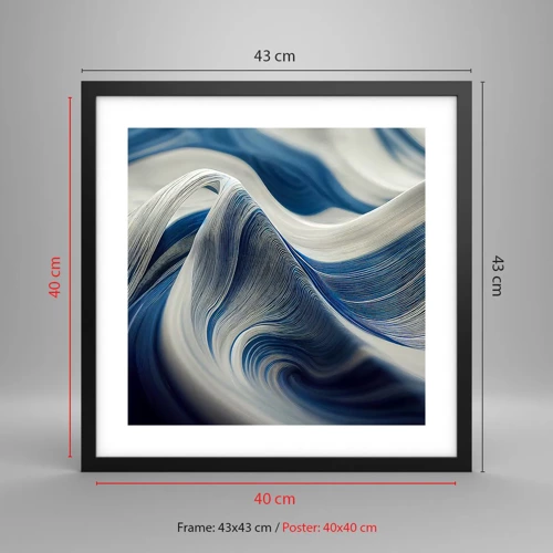 Affiche dans un cadre noir - Poster - La fluidité du bleu et du blanc - 40x40 cm