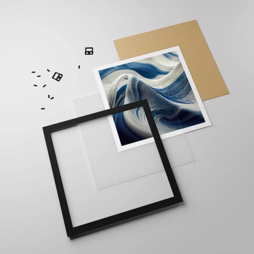 Affiche dans un cadre noir - Poster - La fluidité du bleu et du blanc - 40x40 cm