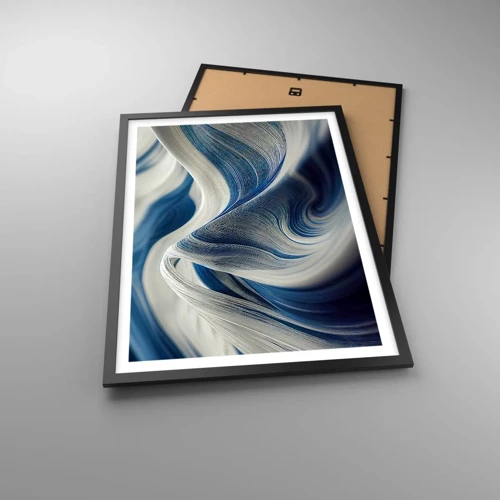 Affiche dans un cadre noir - Poster - La fluidité du bleu et du blanc - 50x70 cm