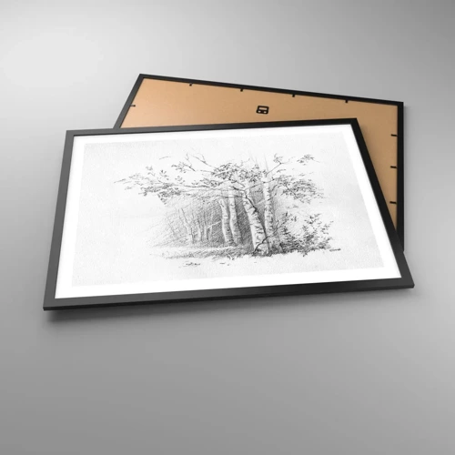 Affiche dans un cadre noir - Poster - Lumière d'une forêt de bouleaux - 70x50 cm