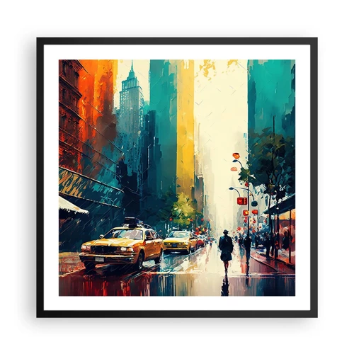 Affiche dans un cadre noir - Poster - New York – ici même la pluie est colorée - 60x60 cm