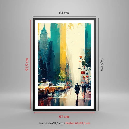 Affiche dans un cadre noir - Poster - New York – ici même la pluie est colorée - 61x91 cm
