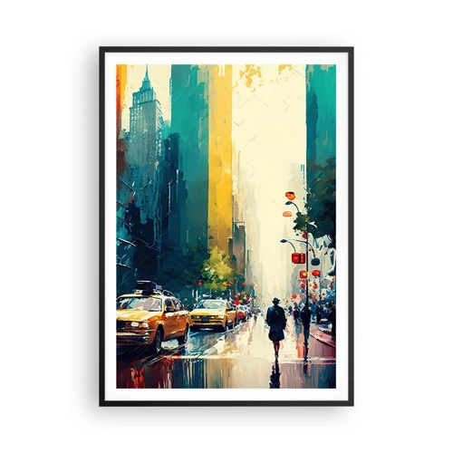Affiche dans un cadre noir - Poster - New York – ici même la pluie est colorée - 70x100 cm