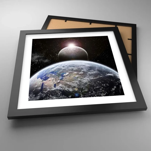 Affiche dans un cadre noir - Poster - Paysage cosmique - lever de soleil - 30x30 cm
