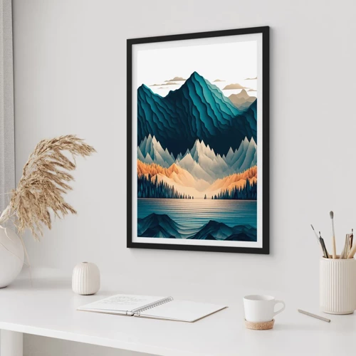 Affiche dans un cadre noir - Poster - Paysage de montagne parfait - 61x91 cm