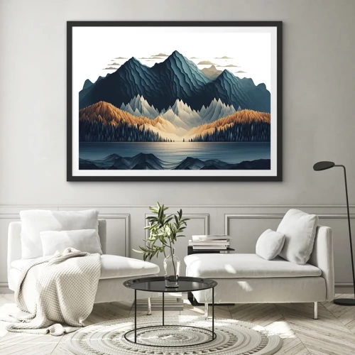 Affiche dans un cadre noir - Poster - Paysage de montagne parfait - 70x50 cm