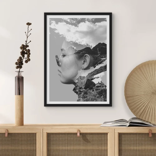 Affiche dans un cadre noir - Poster - Portrait de montagnes et nuages - 40x50 cm