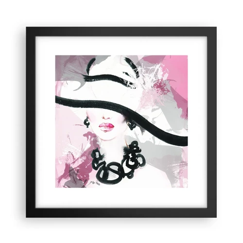 Affiche dans un cadre noir - Poster - Portrait d'une dame en noir et rose - 30x30 cm