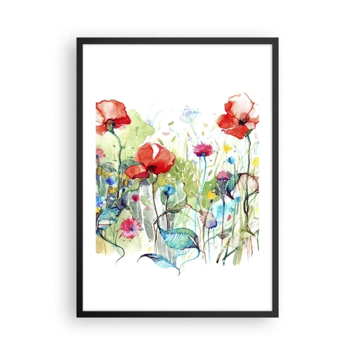 Affiche dans un cadre noir - Poster - Prairie de fleurs en mai - 50x70 cm