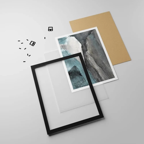 Affiche dans un cadre noir - Poster - Résumé : roches et glace - 40x50 cm