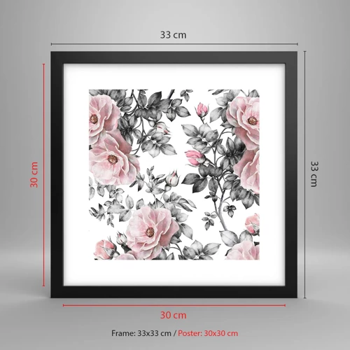 Affiche dans un cadre noir - Poster - Se perdre dans les fleurs des roses - 30x30 cm