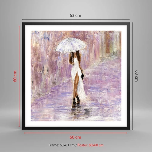 Affiche dans un cadre noir - Poster - Sous la pluie lilas - 60x60 cm