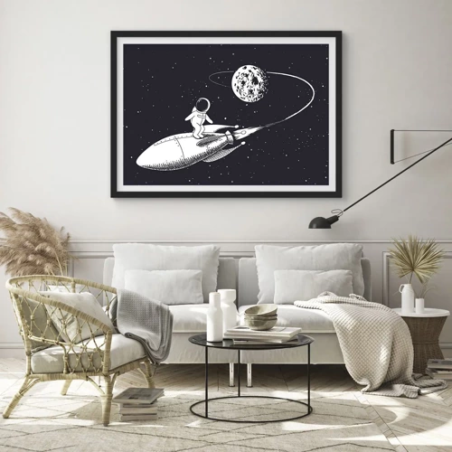 Affiche dans un cadre noir - Poster - Surfeur de l'espace - 70x50 cm