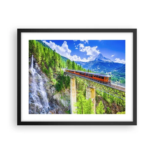 Affiche dans un cadre noir - Poster - Train dans les Alpes - 50x40 cm