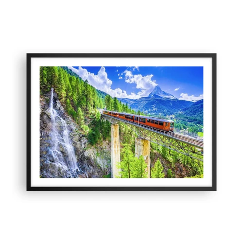 Affiche dans un cadre noir - Poster - Train dans les Alpes - 70x50 cm