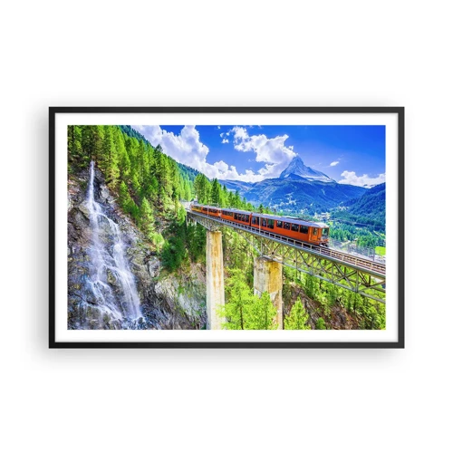 Affiche dans un cadre noir - Poster - Train dans les Alpes - 91x61 cm