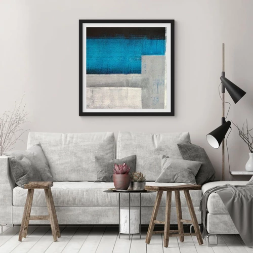 Affiche dans un cadre noir - Poster - Une composition poétique de gris et de bleu - 30x30 cm