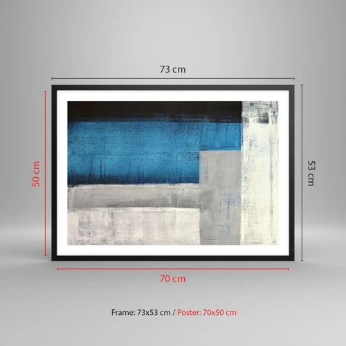 Affiche dans un cadre noir - Poster - Une composition poétique de gris et de bleu - 70x50 cm