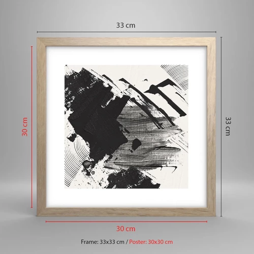 Affiche dans un chêne clair - Poster - Abstraction – expression du noir - 30x30 cm