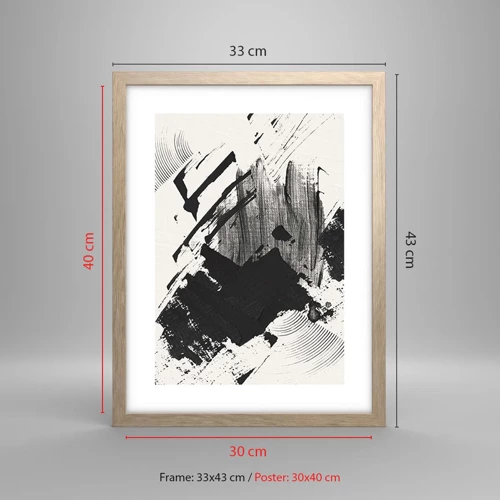 Affiche dans un chêne clair - Poster - Abstraction – expression du noir - 30x40 cm