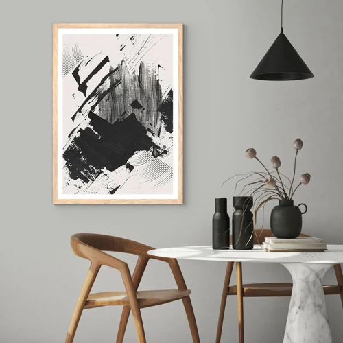 Affiche dans un chêne clair - Poster - Abstraction – expression du noir - 30x40 cm