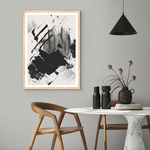 Affiche dans un chêne clair - Poster - Abstraction – expression du noir - 50x70 cm