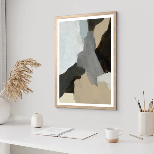 Affiche dans un chêne clair - Poster - Abstraction : le carrefour du gris - 40x50 cm