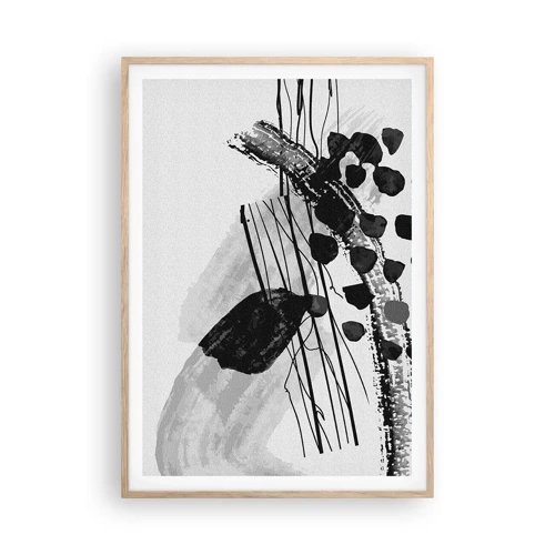 Affiche dans un chêne clair - Poster - Abstraction organique noir et blanc - 70x100 cm
