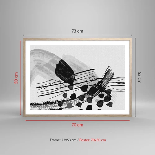 Affiche dans un chêne clair - Poster - Abstraction organique noir et blanc - 70x50 cm