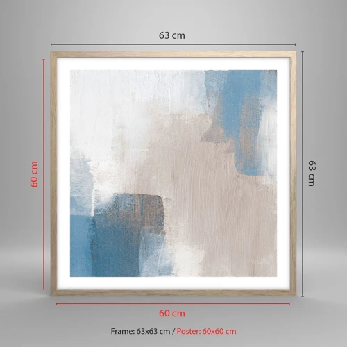 Affiche dans un chêne clair - Poster - Abstraction rose derrière un rideau de bleu - 60x60 cm