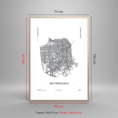 Affiche dans un chêne clair - Poster - Anatomie de San Fransisco - 70x100 cm